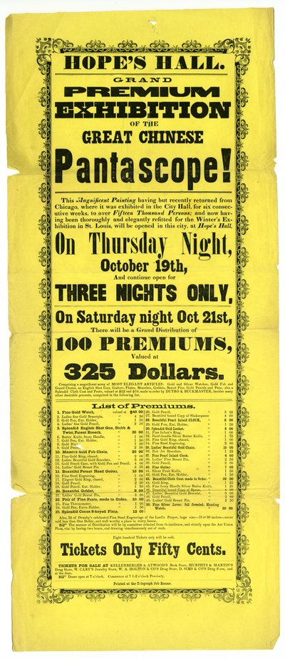 Plakat - Grand Premium Exhibition of the Great Chinese Pantascope! von Alton Telegraph